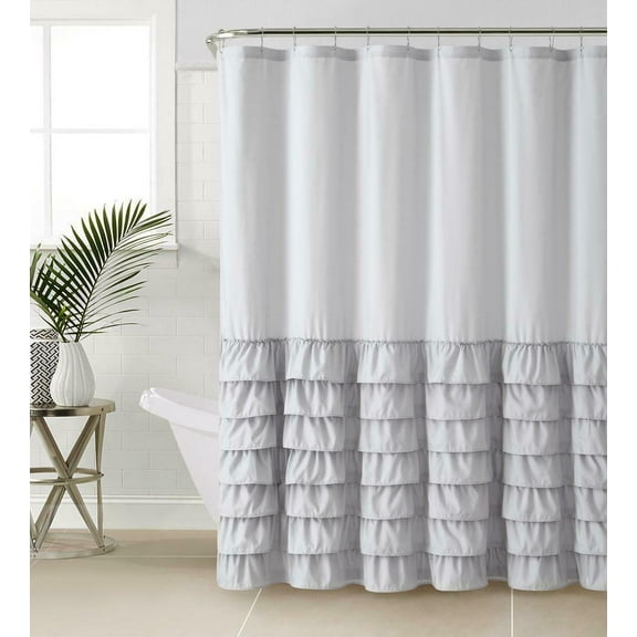 Kate Aurora Shabby Chic Semi Ruffled Gypsy Fabric Shower Curtain - Gray