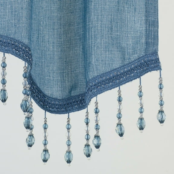 Kate Aurora Shimmery Sheer Ultra Chic Rod Pocket Beaded Window Valance - Blue