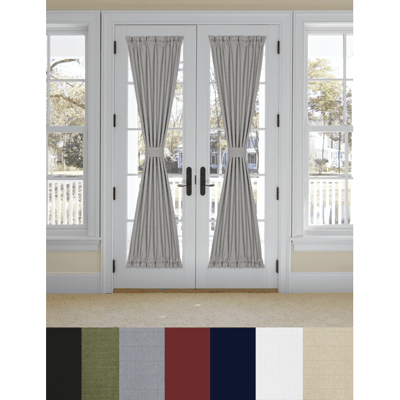 Kate Aurora Solid Colored Traditional Home Top & Bottom Rod Pocket French Door Curtain Panel With Tieback - Assorted Colors & Sizes