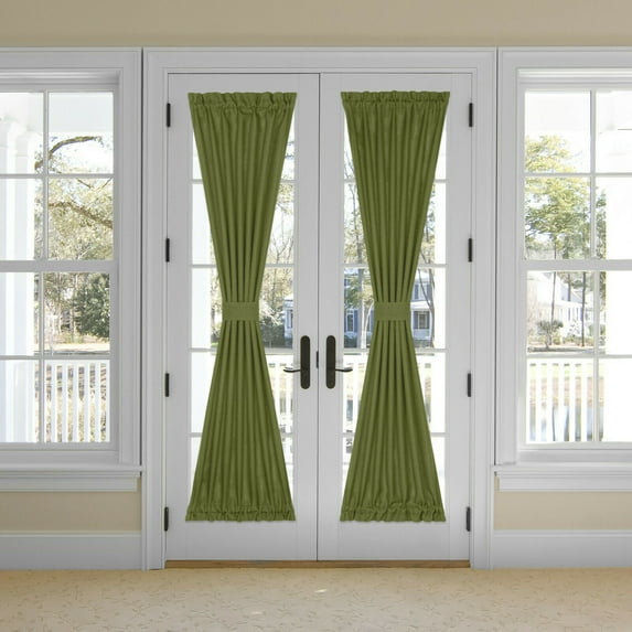 Kate Aurora Solid Colored Traditional Home Top & Bottom Rod Pocket French Door Curtain Panel With Tieback - Assorted Colors & Sizes