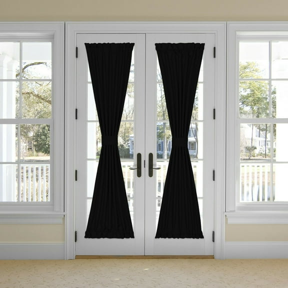 Kate Aurora Solid Colored Traditional Home Top & Bottom Rod Pocket French Door Curtain Panel With Tieback - Assorted Colors & Sizes