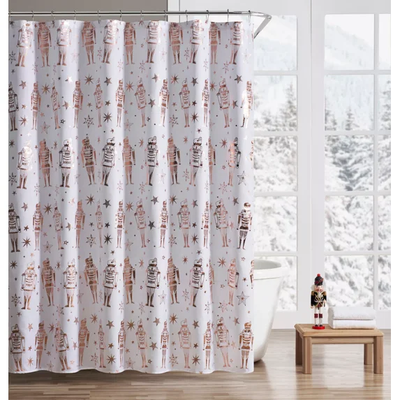 Kate Aurora Tis' The Season Rose Metallic Christmas Toy Soldiers Shower Curtain