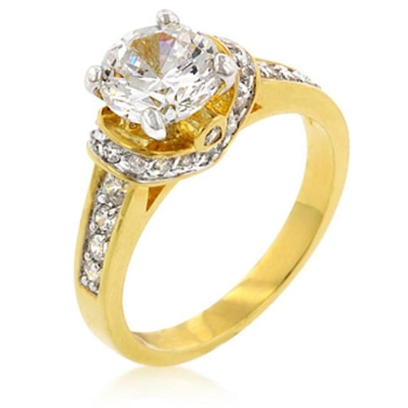 Kate Bissett R08089T-C01-06 Genuine Rhodium Plated Engagement Ring with Round Cut Clear CZ in Goldtone - Size 6
