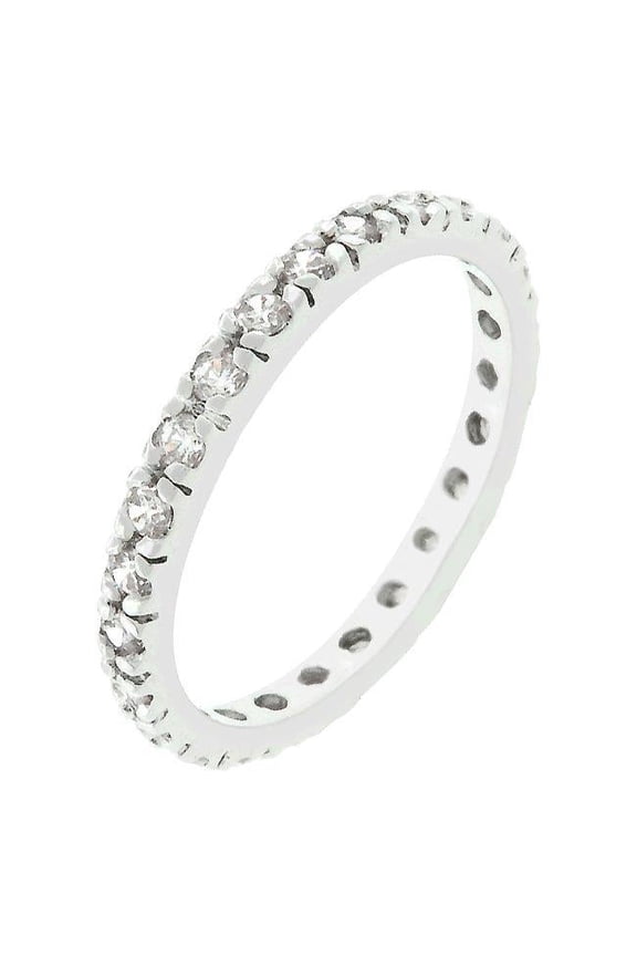 Genuine Rhodium Plated Eternity Ring with Channel Set Clear CZ in Silverstone- Size 5