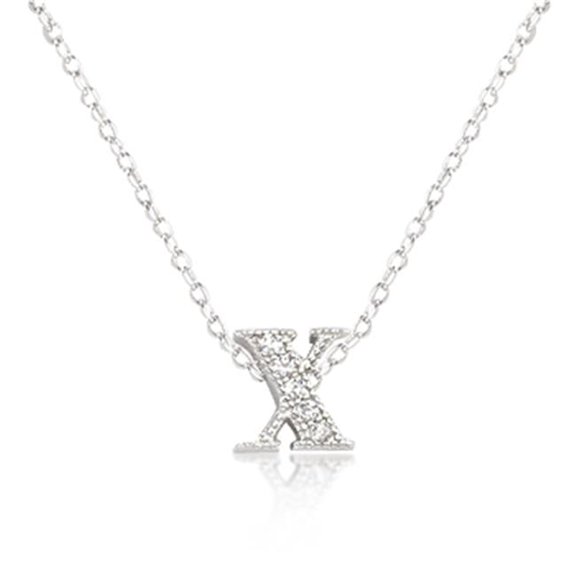 Kate Bissett Micro-Pave Initial X Pendant - Clear - 16 Inch