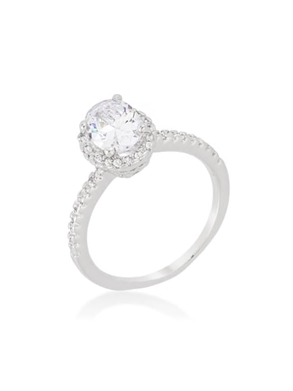 Oval-cut Floating Halo Cubic Zirconia Engagement Ring - Clear - Size 9