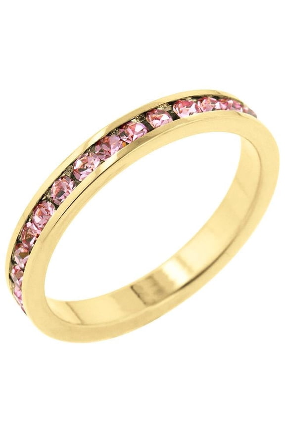 R01147G-C12-06 18k Gold Plated Stacker Ring with Round Cut Clear CZ in a Channel Setting in Goldtone- Size 6