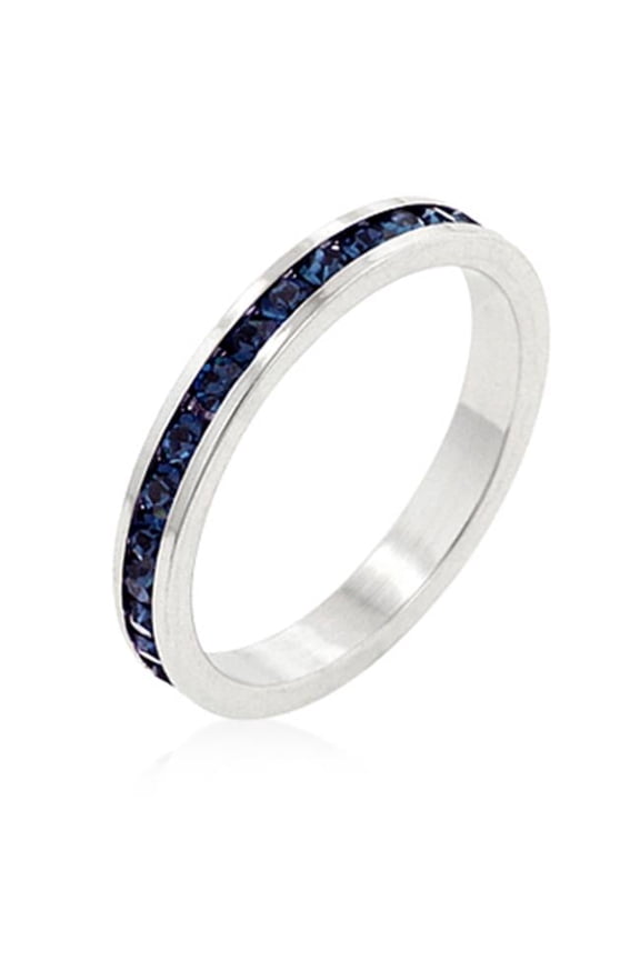 R01147R-V36-05 Genuine Rhodium Plated Channel Set Stacker Ring in Silvertone - Size 5
