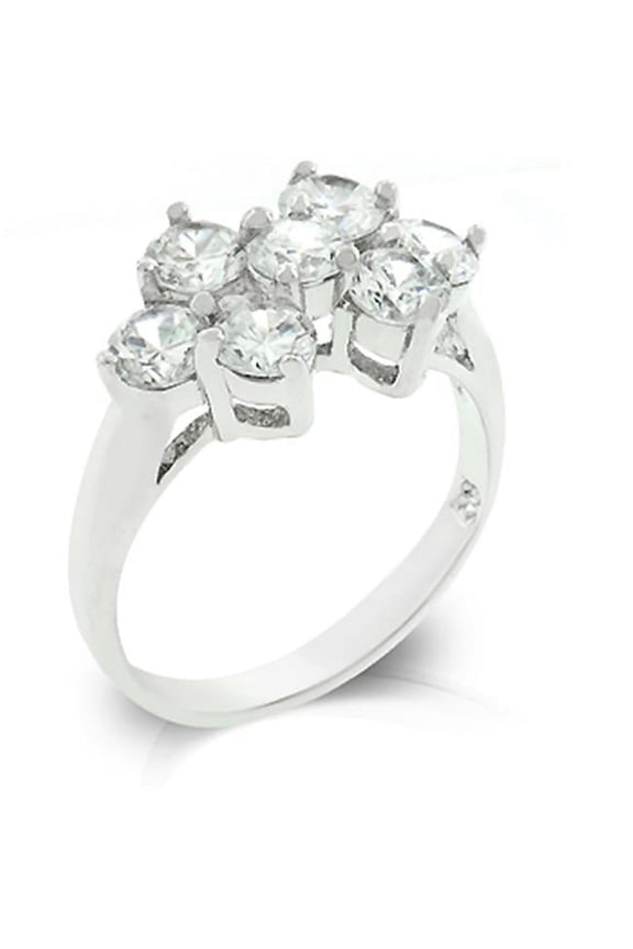 R07860R-C01-05 Genuine Rhodium Plated CZ Ring with 7 Round Cut Clear CZ Clustered in Silvertone - Size 5