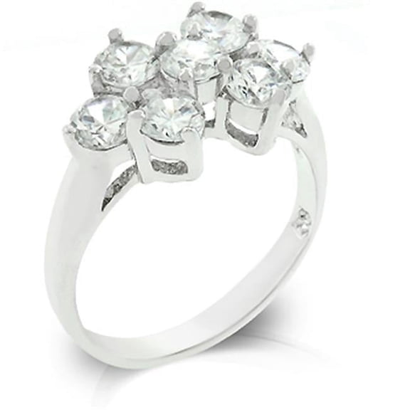 Kate Bissett R07860R-C01-07 Genuine Rhodium Plated CZ Ring with 7 Round Cut Clear CZ Clustered in Silvertone - Size 7