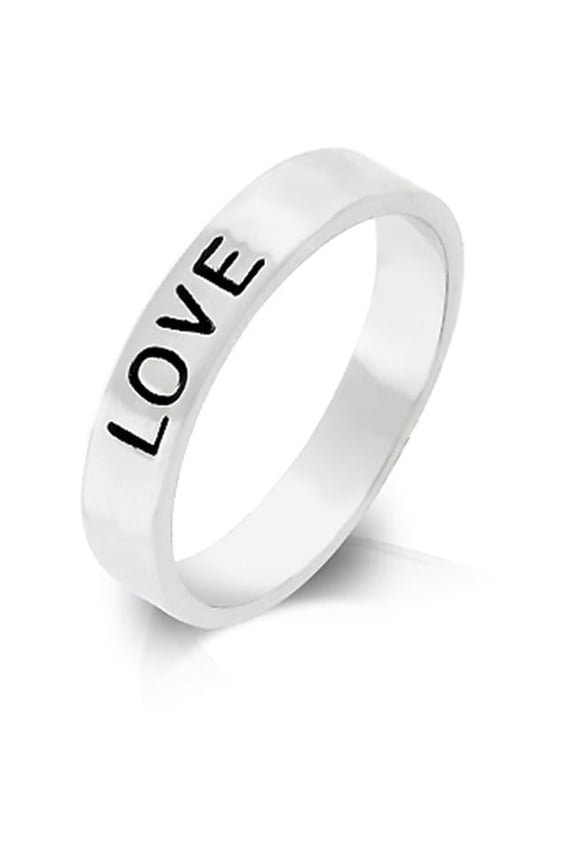 R08015R-V00-07 Genuine Rhodium Plated Eternity Ring is Stamped Love in Black Enamel and Silvertone - Size 7