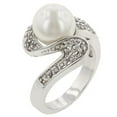 thumbnail image 1 of Kate Bissett R08044R-C84-10 Genuine Rhodium Plated Fashion Ring with White Pearl and Round Cut Clear CZ in a Pave Setting in Silvertone- Size 10, 1 of 1