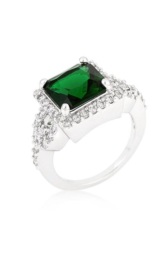 R08352R-C40-05 Halo Style Princess Cut Emerald Green Cocktail Ring- Size 05