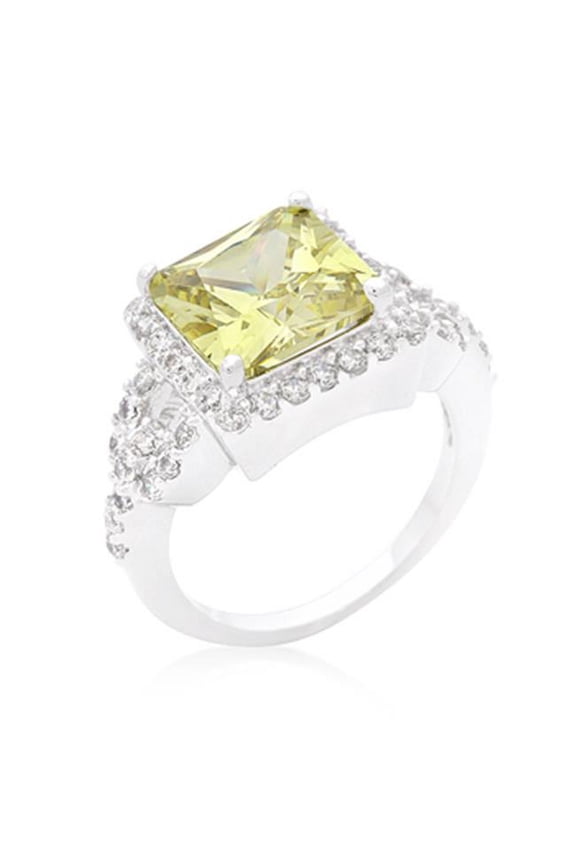 R08352R-C41-05 Halo Style Princess Cut Peridot Cocktail Ring - Size 05