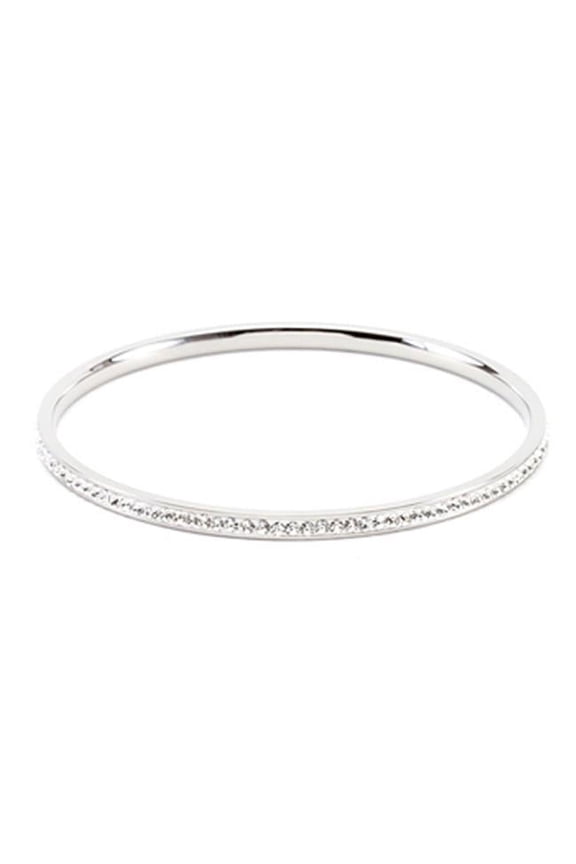 Simple Silvertone Crystal Bangle - Clear - 2.5 Inch