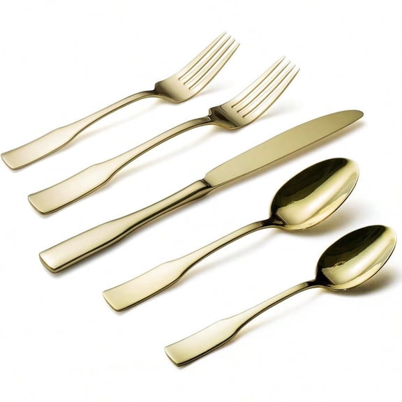 Kate Champagne Gold Mirror 40-Piece Sierware SetService for 8 Stainl Steel Flatware Set Mirror Cutlery Set Dishwasher Safe
