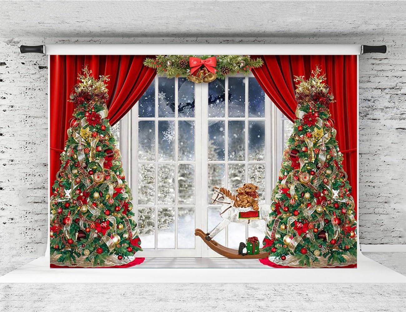 Kate Christmas Backdrops Red Curtain Christmas Trees F Photography ...