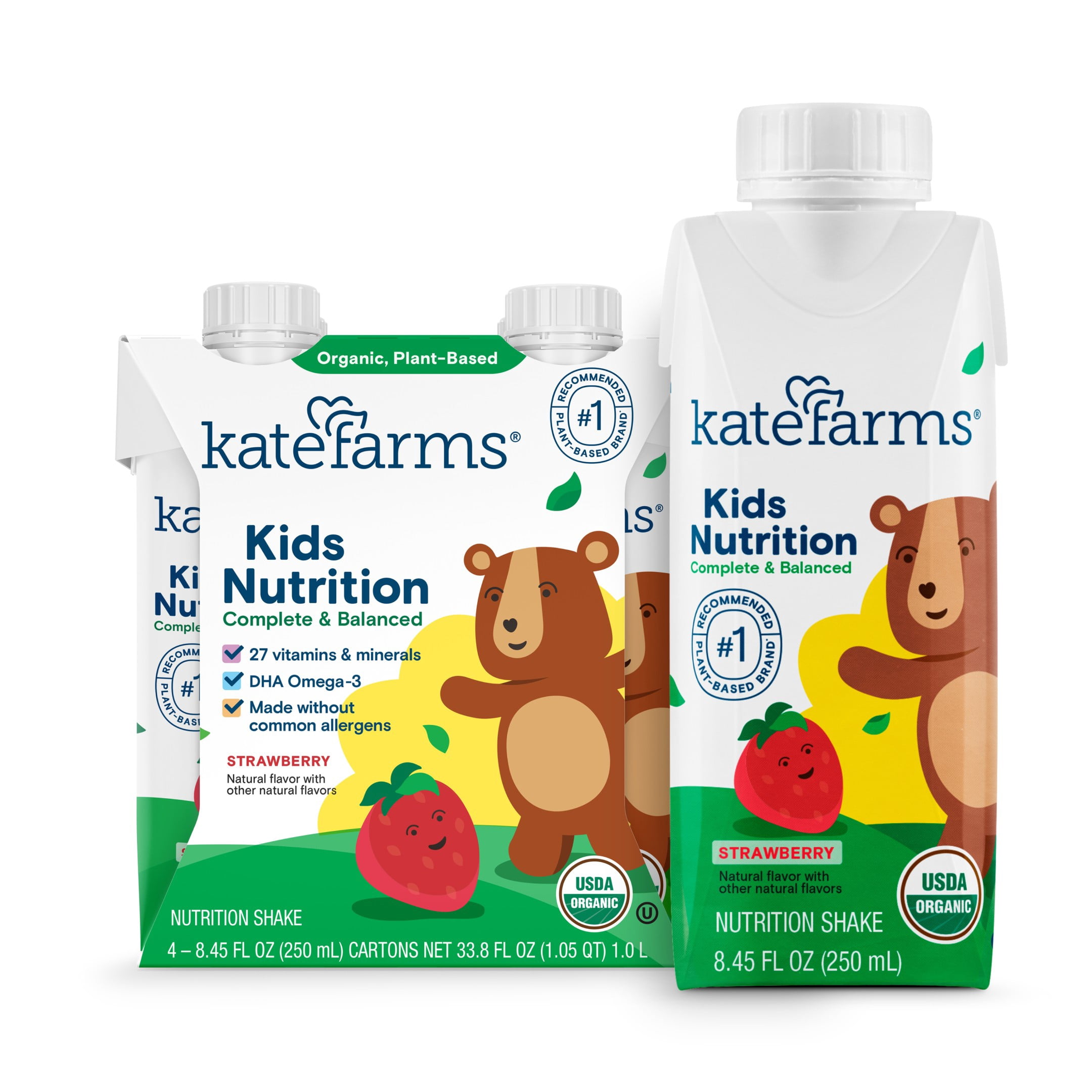 Kate Farms Kids Nutrition Shake, Strawberry, 4 Pack, 8.45 fl oz