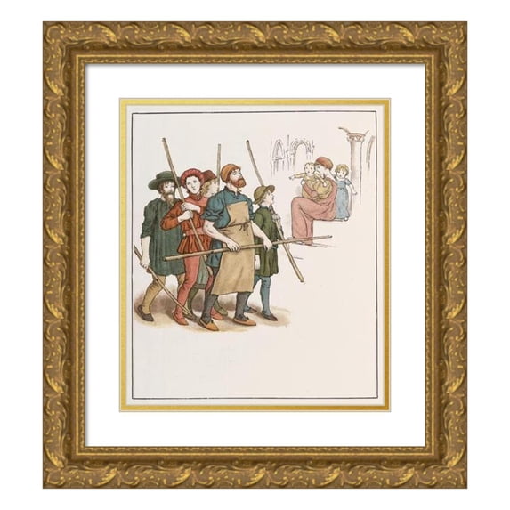 Kate Greenaway 15x17 Gold Ornate Wood Frame and Double Matted Museum Art Print Titled - The Pied Piper of Hamelin Pl 16 (1910)