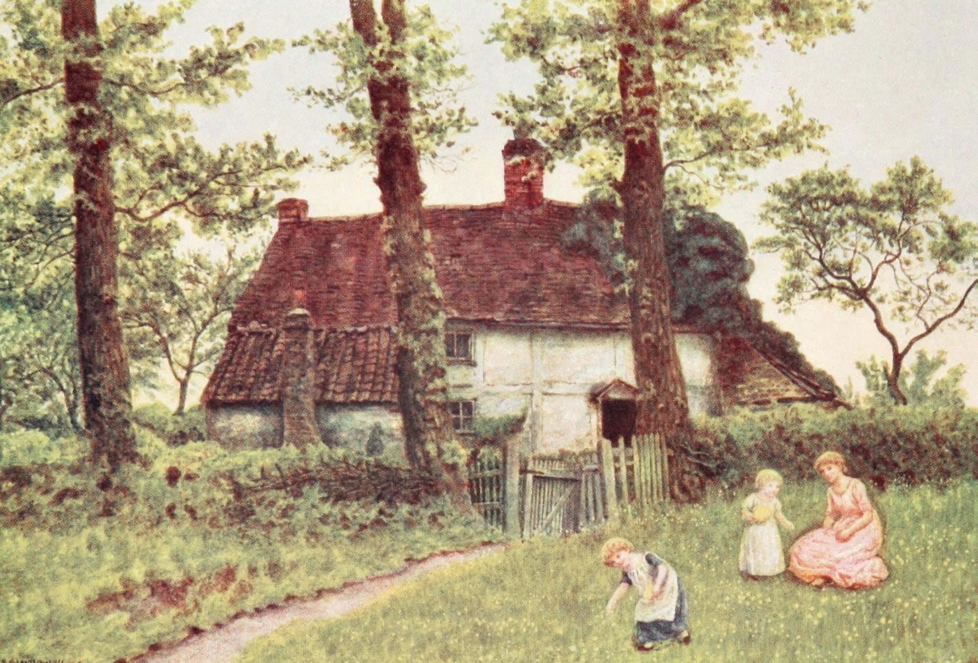 Kate Greenaway 1905 A Surrey cottage Canvas Art - Kate Greenaway (24 x 36)