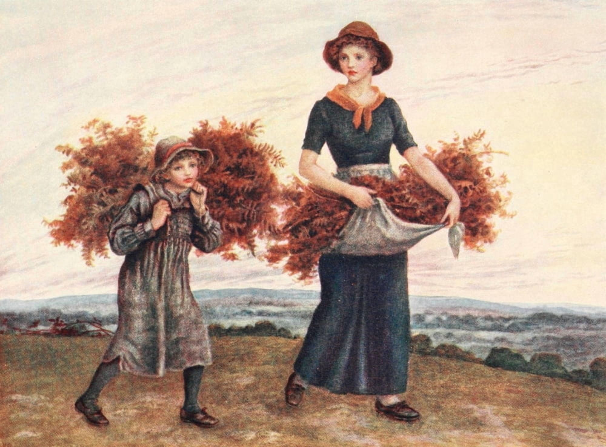 Kate Greenaway 1905 The Bracken Gatherers Canvas Art - Kate Greenaway (18 x 24)