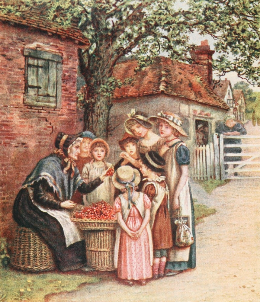 Kate Greenaway 1905 The Cherry Woman Canvas Art - Kate Greenaway (18 x 24)