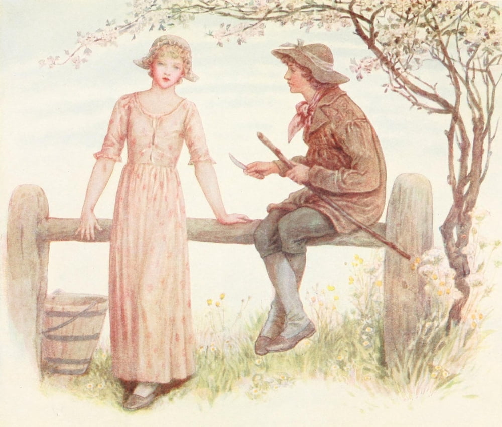Kate Greenaway 1905 Two at a stile Canvas Art - Kate Greenaway (24 x 36)