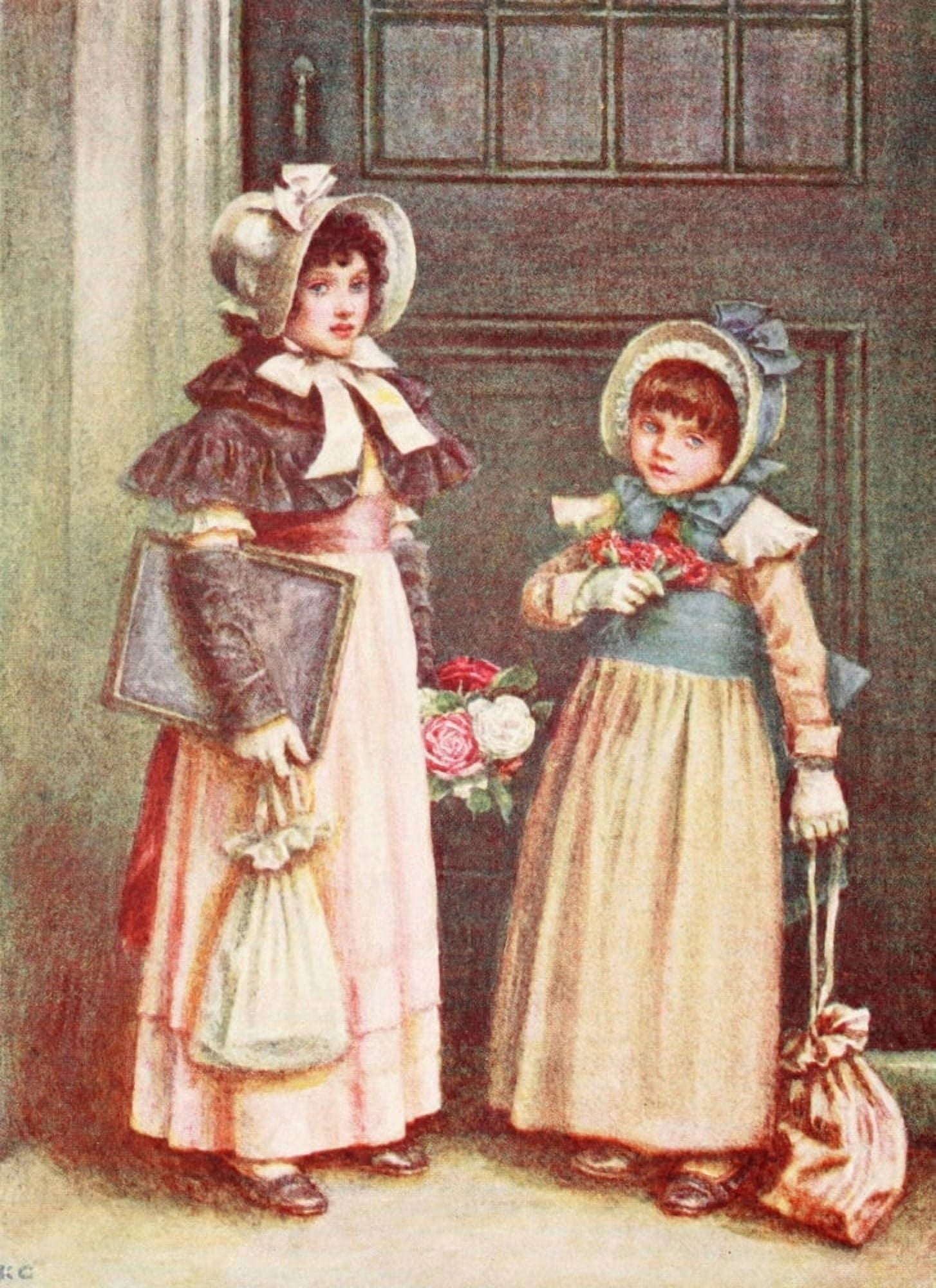 Kate Greenaway 1905 Two girls going to school Canvas Art - Kate Greenaway (24 x 36)