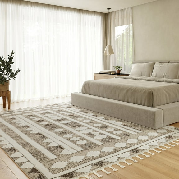 Rugs USA Audience Geometric Tasseled Area Rug, 5' 3" x 7' 6", Audience Beige