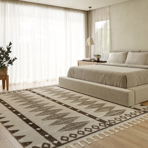 Rugs USA Autumn Geometric Tasseled Area Rug, 4' x 6', Autumn Beige