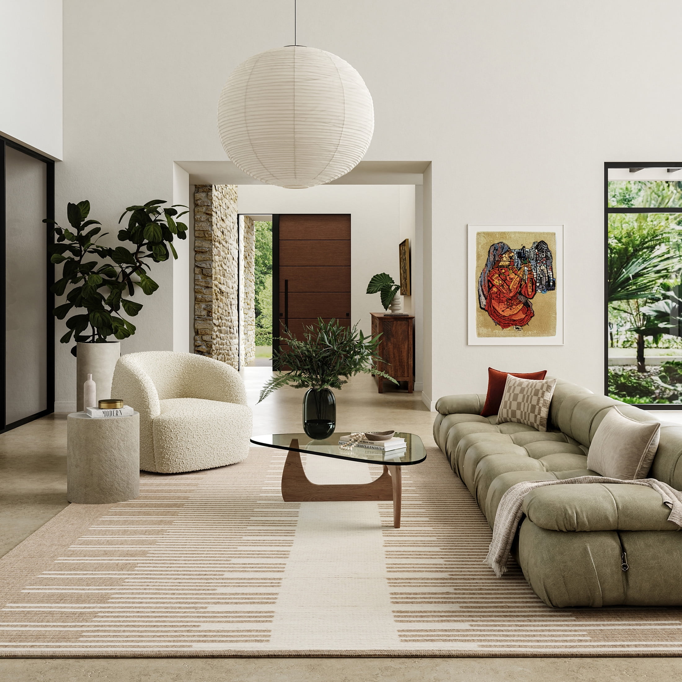Natural Beige and White Wool Cotton Reversible 4' x 6' Area Rug