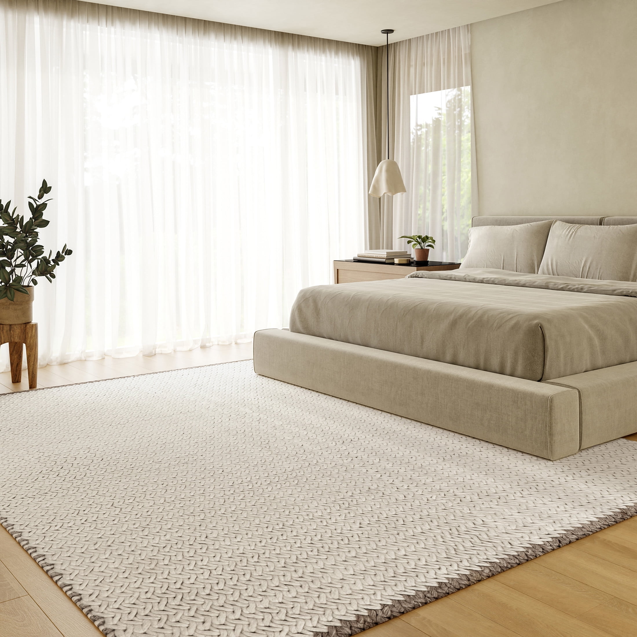 Handmade Ivory Wool and Cotton Rectangular Area Rug, 4' x 6'