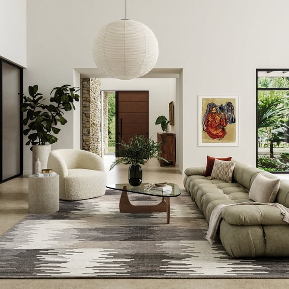 Memento Abstract Reversible Wool Area Rug, 4' x 6', Memento Charcoal