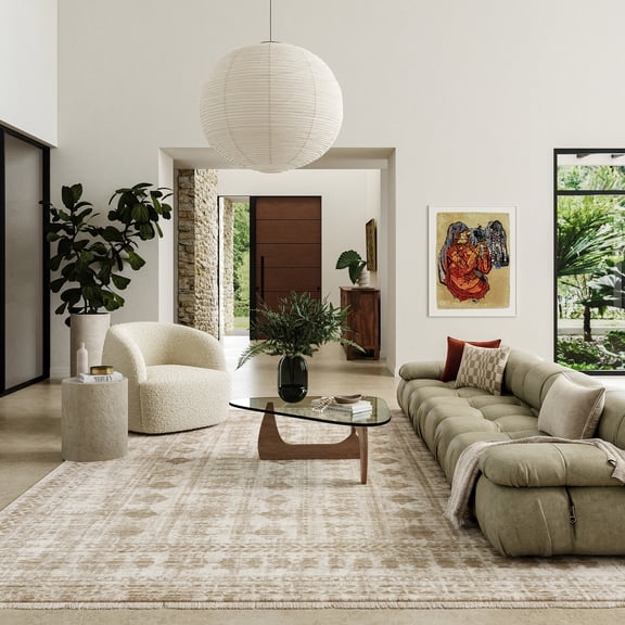 Rugs USA Saturdays Geometric Fringed Area Rug, 6' 7" x 9' 8", Saturdays Light Beige
