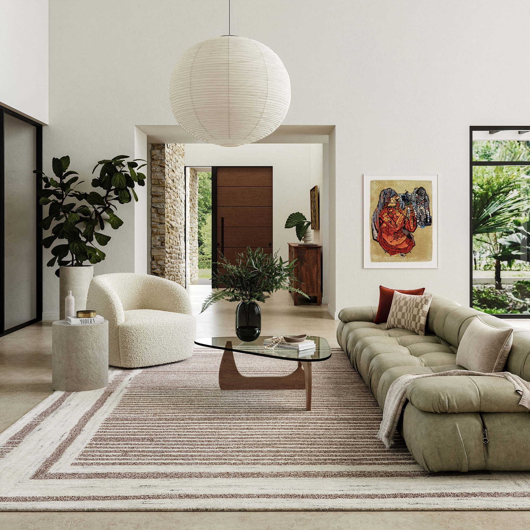 Villa Brown Rectangular 6' x 9' Wool and Cotton Area Rug
