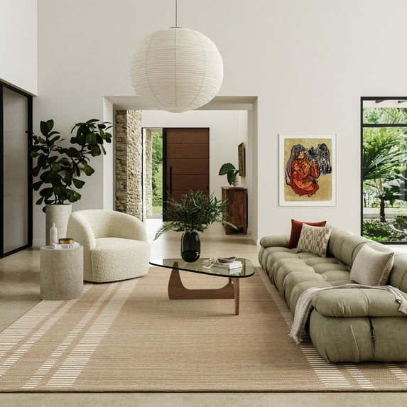 Virgo Striped Reversible Wool Area Rug, 9' 6" x 13' 6", Virgo Natural