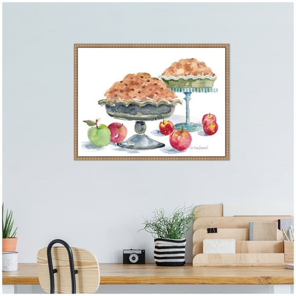 Kate and Laurel 2 Apple Pies With Fruit Framed Canvas Wall Art by Patricia Shaw 24 x 18 Sylvie Beaded Rustic Natural, Whimsical, Cuisine, Still Life Art for Wall Decor, Living Room, Bedroom