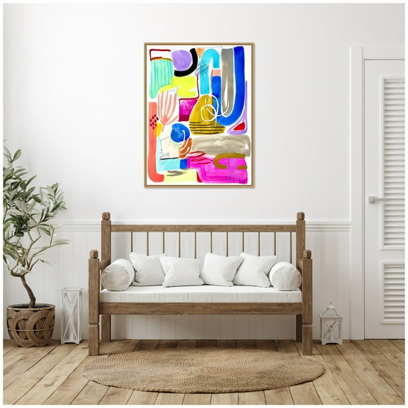 Kate and Laurel Abstract 11 Framed Canvas Wall Art  by Emma Daisy 32 x 42 Sylvie Natural, Modern Contemporary, Abstract Art for Wall Decor, Living Room Bedroom