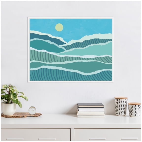 Kate and Laurel Abstract Waves Framed Canvas Wall Art by Rachel Lee 30 x 23 Sylvie White, Modern, Abstract, Nature Art for Wall Decor, Living Room, Bedroom