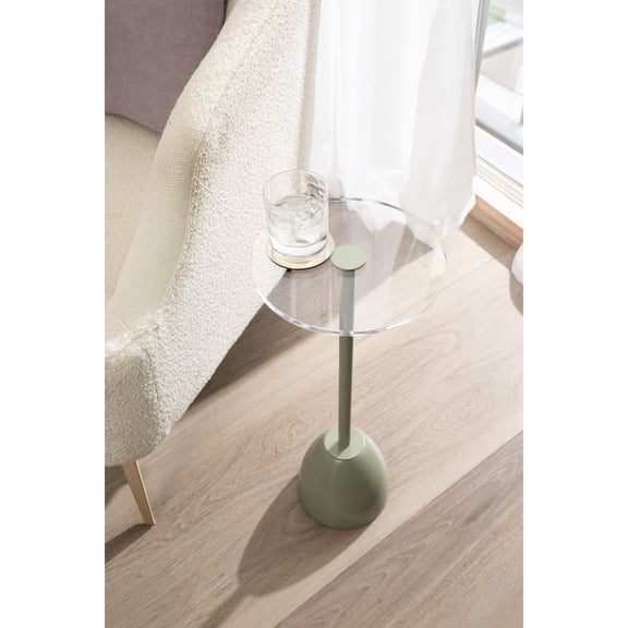 Kate and Laurel Acari Modern Round Pedestal Drink Table, 10 x 10 x 22, Clear Acrylic and Green, Decorative End Table with Circle Acrylic Tabletop for Use as Small Plant Stand or Living Room Accent