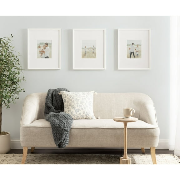 Kate and Laurel Adlynn Coastal Rectangle Picture Frame Set of 3, 16 x 20 matted to 8 x 10, White, Modern Three-Piece Photo Frame Set for Gallery Wall Decor in Living Room Wall Display