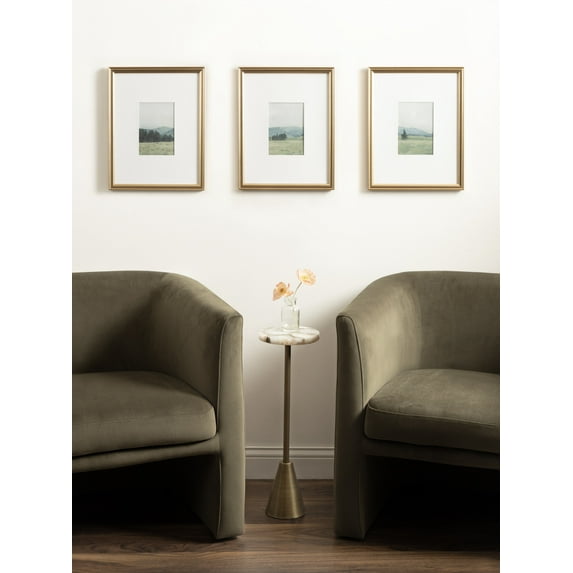 Kate and Laurel Adlynn Decorative Rectangle Watercolor Framed Art Set of 3, 11 x 14 matted to 5 x 7, Gold, Vintage Three-Piece Framed Wall Art for Gallery Wall Frame Set in Living Room Wall Decor