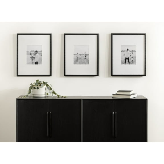 Kate and Laurel Adlynn Rectangle Beaded Picture Frame Set of 3, 16 x 20 matted to 8 x 10, Black, Modern Three-Piece Frame Set for Gallery Wall Frame Set in Living Room Wall Decor