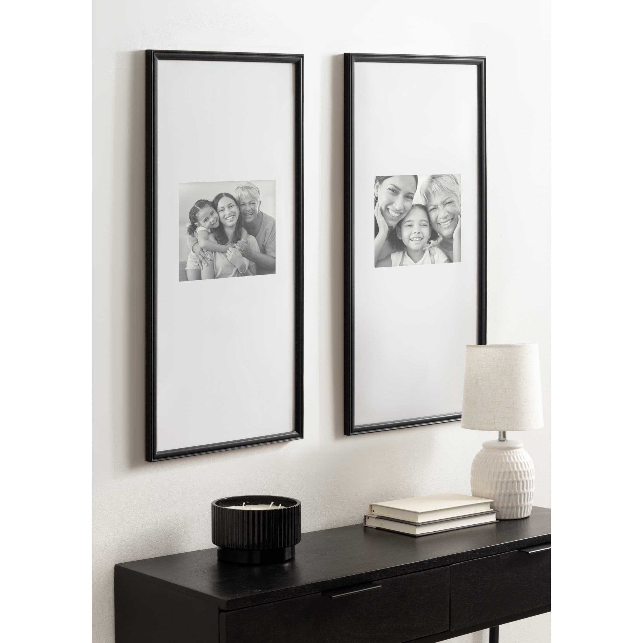 Kate and Laurel Adlynn Rectangular Panel Picture Frame Set of 2, 14 x 30 matted to 8 x 10, Black, Modern Two-Piece Photo Frame Set for Gallery Wall Decor in Living Room Wall Display