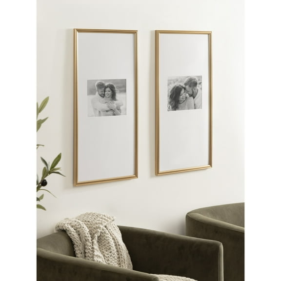 Kate and Laurel Adlynn Rectangular Panel Picture Frame Set of 2, 14 x 30 matted to 8 x 10, Gold, Modern Two-Piece Photo Frame Set for Gallery Wall Decor in Living Room Wall Display