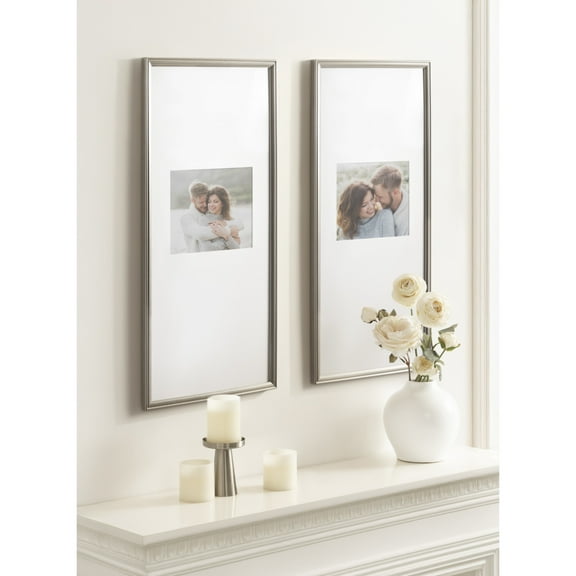 Kate and Laurel Adlynn Rectangular Panel Picture Frame Set of 2, 14 x 30 matted to 8 x 10, Silver, Modern Two-Piece Photo Frame Set for Gallery Wall Decor in Living Room Wall Display