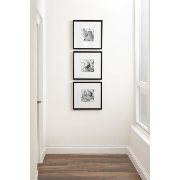 Kate and Laurel Adlynn Square Picture Frame Set of 3, 16 x 16 matted to 8 x 8, Black, Modern Three-Piece Frame Set for Gallery Wall Frame Set in Living Room Wall Decor
