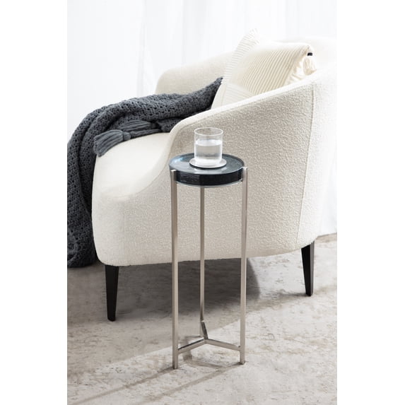 Kate and Laurel Aguilar Modern Drink Table, 9 x 9 x 23, Blue Glass and Silver, Unique Round Glass Mini Table for Use as Bathroom Accent Table or Coastal Martini Table