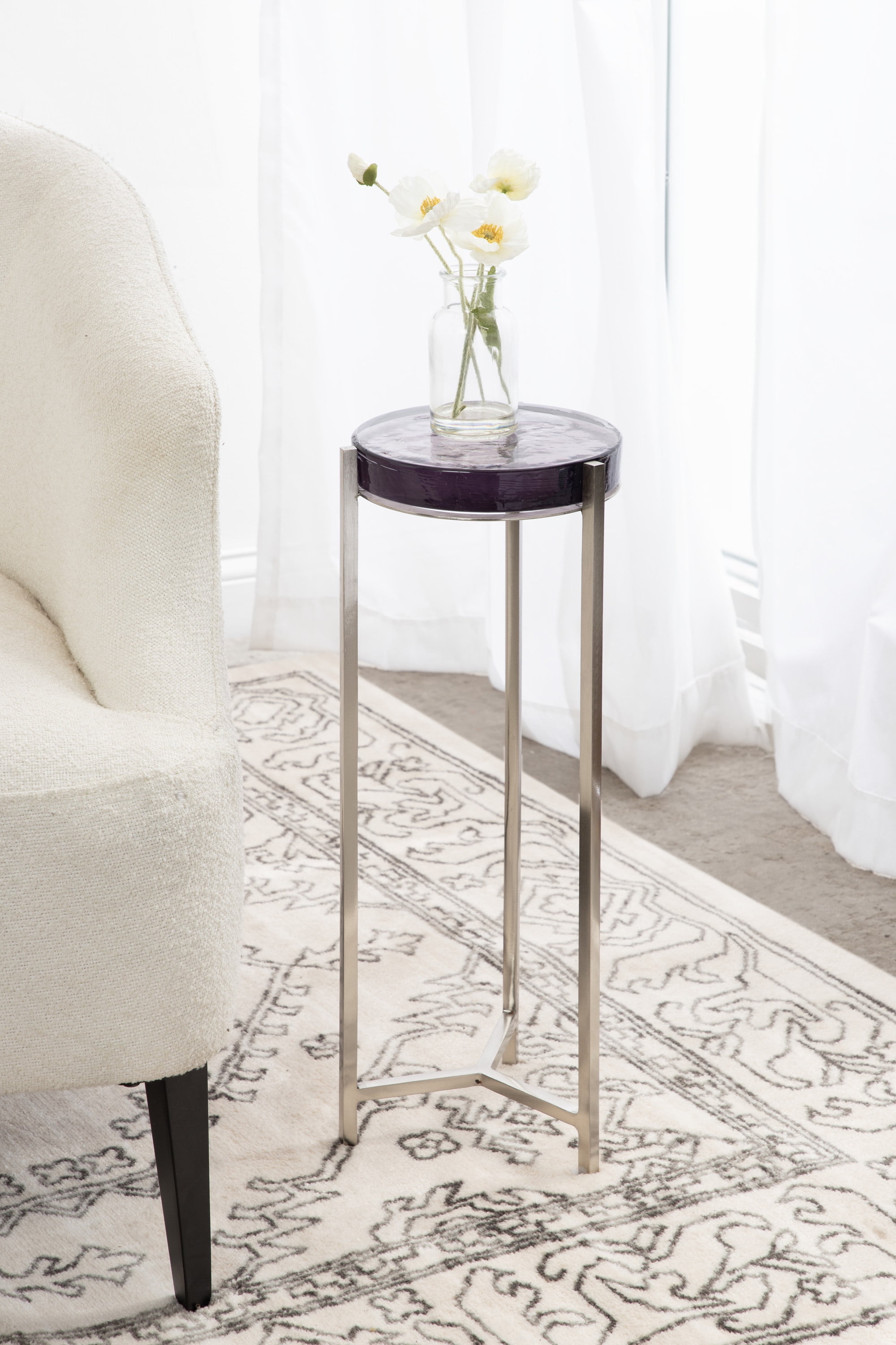 Kate and Laurel Aguilar Modern Drink Table, 9 x 9 x 23, Purple Glass ...