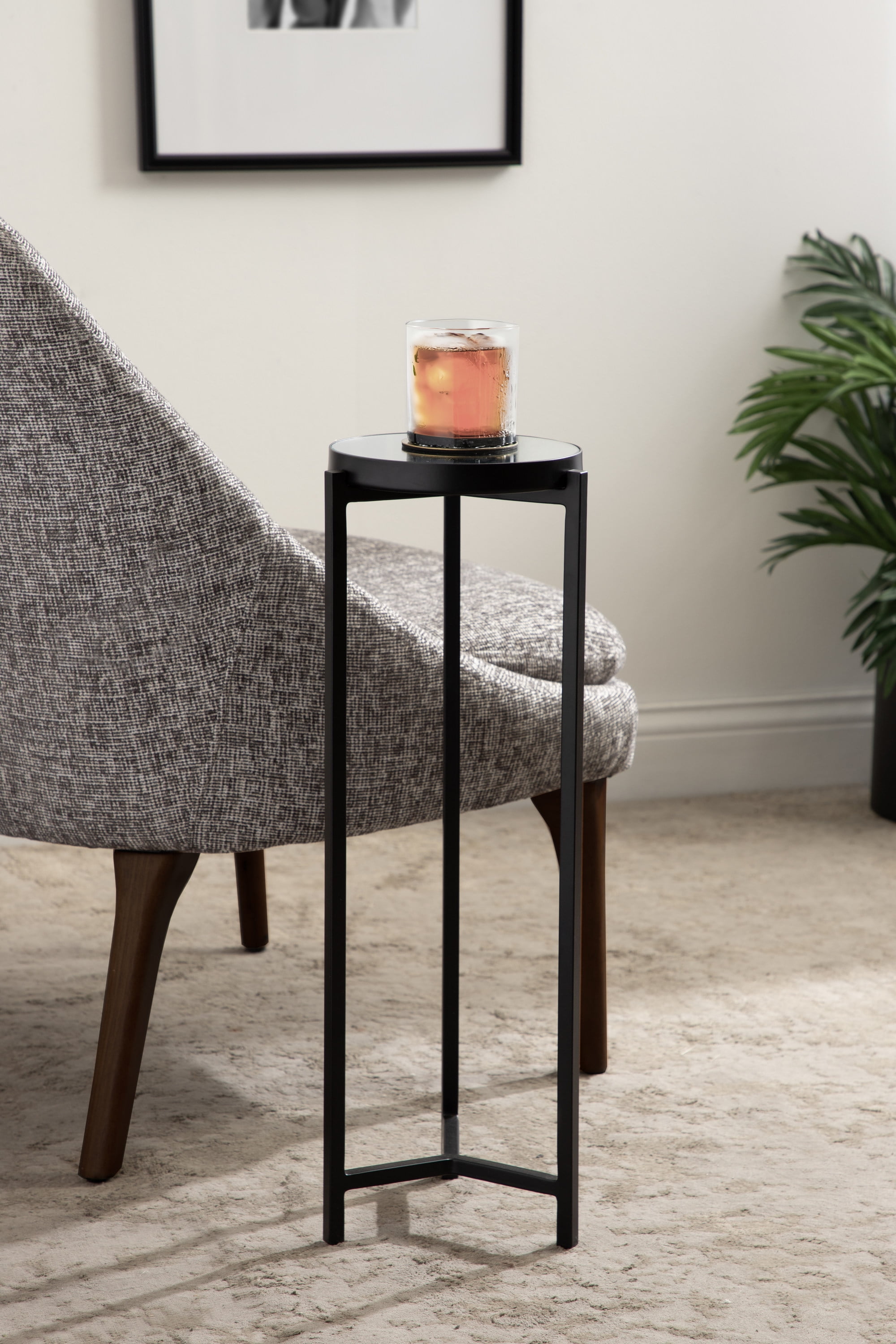 Kate and Laurel Aguilar Modern Mirrored Round Drink Table, 9 x 9 x 23, Black, Metal Accent Table ...